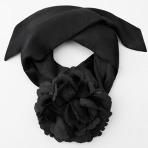 NWOT ZARA BLACK Oversize Floral Ribbon Scarf Choker Necklace